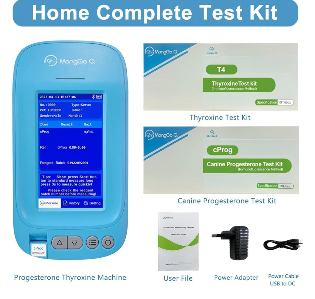 Handheld Progesterone Thyroxine Machine for Dogs, 20Pcs Test Cards Includes Progesterone & Thyroxine Test, Dog Ovulation Detector Canine Ovulation Test for Cats Dogs Pregnancy Planning Mating Testing