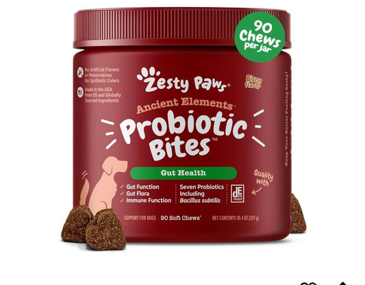 Zesty Paws Probiotics for Dogs - Digestive Enzymes for Gut Flora, Digestive Health, Diarrhea & Bowel Support - Clinically Studied DE111 - Dog Supplement Soft Chew for Pet Immune System - AE, 90 Ct