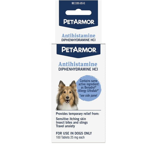 PetArmor Antihistamine Allergy Relief for Dogs, Easy-to-Use Allergy Medicine for Dogs, Anti-Itch Medicine Provides Relief from Insect Bites, and Stings, 100 Tablets