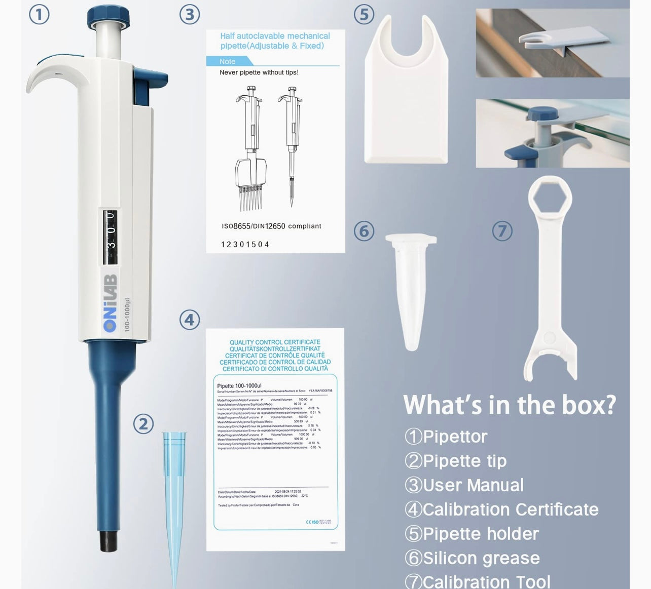 ONiLAB 50-200ul High-Accurate Single-Channel Manual Adjustable Variable Volume Pipette