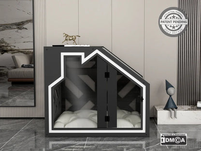 Ashley collection BCL Dark Gray And White Dog Crate Furniture With Dog Bed, Luxury Dog Kennel, Modern Wooden Dog Crate, Pet Furniture, Cat Furniture, Dog Bed