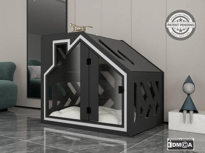 Ashley collection BCL Dark Gray And White Dog Crate Furniture With Dog Bed, Luxury Dog Kennel, Modern Wooden Dog Crate, Pet Furniture, Cat Furniture, Dog Bed