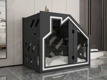 Ashley collection BCL Dark Gray And White Dog Crate Furniture With Dog Bed, Luxury Dog Kennel, Modern Wooden Dog Crate, Pet Furniture, Cat Furniture, Dog Bed